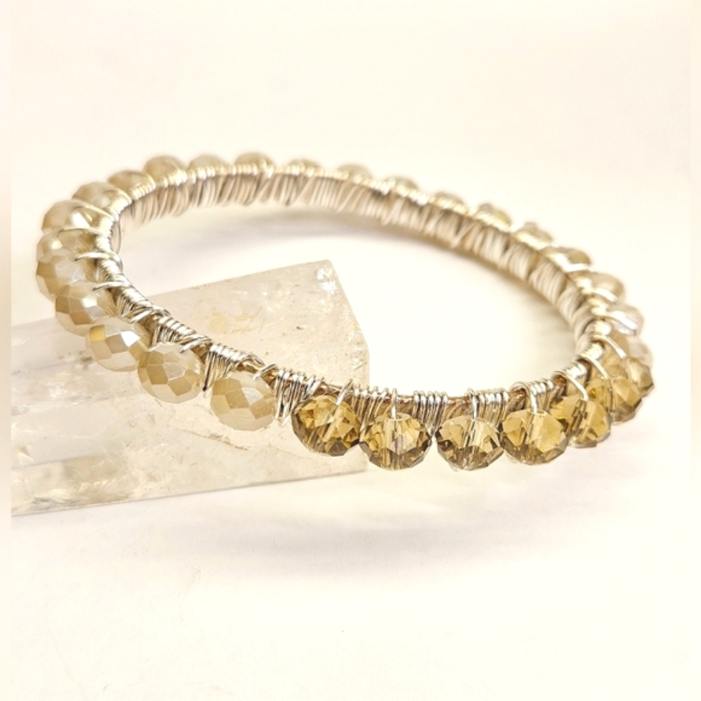 Wire Wrapped Crystal Beaded Bangle - Picture 2 of 5